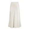 Kjolar kvinnor fisktail kjol vår sommar maxi elegant silkeslen struktur för hög midja fast färg lång