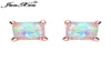 junxin greenbluewhite fire opal stud earrings for women rose gold fill square earrings princess cut brirtstone earringギフト4806312