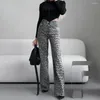 Pantaloni da donna stampa leopardo pantaloni lunghi jeans gamba da donna con tasche ad alta vita