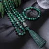 Collares de cuentas de 8 mm Agata a rayas verdes Japamala Knot Collar 108 Mala Beads Meditation Yoga Bendición Joyería Joya Xizang D240514