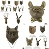 Objets décoratifs Figurines Scpture de tête animale en résine bronzée avec verres muraux statues de souris figurine suspendus hom dhtzv