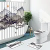 Shower Curtains Chinese Style Scenery Ink Painting Mountain Water Boat Bathroom Set Non-Slip Rugs Bath Mat Toilet Cover Carpet