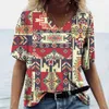 Blouses voor dames shirts nieuwe dames t-shirt etnische stijl Harajuku korte slve vrouwelijke kleding strtwear v-neck t shirt voor dames mode vintage top y240510