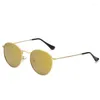 Solglasögon retro runda män polariserade UV400 sommarsolglasögon manlig kör metall ram guld svartgrön