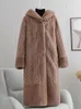 Kvinnors trenchockar Vinterjacka Lång imitation Mink Velvet Cashmere Coat Högkvalitet Tjockad varm gyllene faux ull