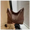 Bag Casual Tote PU Leder Canvas Frauen Schulter Retro Hollow -Präge -Zip -Hobo -Handtaschen große Kapazität Messenger -Taschen Blac