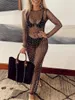 Femmes Robe perle brillante Sexy Mesh Pearl Rhingestone Bikini Cover Up Fishnet Bathing Issue Coptips