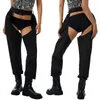 Women Sexy Hollow Out Pants Loose Fit High Waist Cargo Trousers Clubwear Buckles Bottomless Crothchless Pants Long Rave Legging 240514