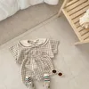 Ensembles de vêtements 2024 Été Baby Navy Collar Plaid Vêtements Enfants Enfants Enfants à manches courtes Shorts 2PCS Suit pour garçons Girls Infant tenues