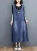 Casual Dresses 2024 Summer Vintage Woman Dress Vestidos Robe Elbise Loose Plus Size Blue Sleeveless Denim Long Long