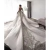 Vestidos de noiva de sereia encantadores O-Gobes 3D Apliques de renda de renda pérolas pérolas Chapel Gown Zipper costume
