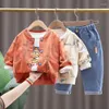 Clothing Sets 2024 Korean Spring Autumn Kid Boys 3PCS Set Cartoon Baseball Coat Long Sleeve T-shirt Jeans Pants Suit Baby Outfit