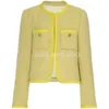 Women O-Neck Żółty kolor Tweed wełniany płaszcz krótkiej kurtki Smlxl