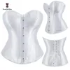 Satin Fabric Body Shapewear Overbust Corselet Slimming Waist Shaper Lacing Ribbon Women Corset Bustier With G String 818# 240430