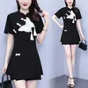 Robes de travail 2024 Femmes Été améliorées Qipao et shorts noirs de style chinois Butterfly Slim Women's Two Pieces set