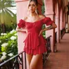 Jumpsuit Solid Color Fashion Sexy One Line Neck Lantern Ruffle Sleeve Casual Summer Women's Short Pants F51445