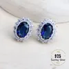 Silver 925 Kvinnor Brudsmycken Set Blue Zirconia Costume Fine Jewellery Wedding Necklace Earrings Rings Armband Pendant Set 240514