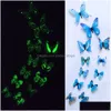 Autocollants muraux 12pcs Luminal 3D Butterfly Home Decor Fashion Glow for Chadow Living Colorf Butterflies Decoration Drop Livrot DHQO9