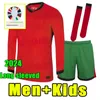 Långärmad 2024 25 Portugisiska fotbollströjor män Ronaldo Joao Felix Football Shirt Bernardo Camisa de Futebol Full Set Adult Kit Fans Fans barnbarn