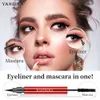 Yanqina dubbele kop twee in één eyeliner snel drogende waterdichte make -up krullen en slank oog zwart