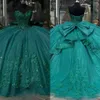 Emerald Green Princess Dresses Appliqued Prom Ball Gown Sweetheart Glitter Sequins Vestido De Quinceanera Bow 15 Masquerade Dress 0515