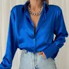 Autumn Shirt Womens Polo Collar Office Lady Blus Vintage Blue Green Loose Button Up Down Shirts Black Fashion Tops 240514