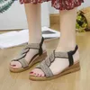 Hip Soft Sofed Soled Sandal Slope Heel Sandals for Women Summer Sandal Rhinestone Woman Shoes Sandles Heels 240228