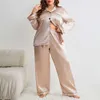 Danilin Pajamas Ice Thin Long Sleeved Pants 카디건 시뮬레이션 실크 플러스 사이즈 섹시한 집 분노 세트 F51557