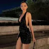 Hot selling nightclub women's fashion sequins sexy backless deep V-slit light mature dress for women F51534