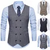 Men's Vests Suit Vest Solid Color Dress Male Double Breasted Waistcoat Slim Fit Formal Sleeveless Plus Size 2XL