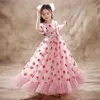 Girl's Dresses Girls paljett Strawberry Pink Dress for Childrens Dance Performance Teenager Wedding Bridal First Exchange D240515