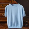 Men's T Shirts Superfine Wool Shirt Knitted O-neck Breathable Cashmer Short Sleeve Tee Solid Color Tops