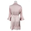Abbigliamento da casa argorizzatore di rasate da donna con cintura con cintura 3/4 maniche lunghe a v-collo di seta da sonno di seta da sonno di seta kimono