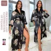ファットプラスサイズファッションカジュアルルーズプリントパジャマの女性用模倣シルクセクシースリープウェアF51540
