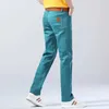Men's Pants 2023 Autumn New Mens Bright Stretch Fit Jeans Trendy Denim Straight-leg Trousers Male Red Lake Blue Yellow Trousers Y240514
