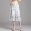 Skirts Chiffon Polka Dot Pleated Women Skirt White Large Size 5XL Fat 100kg Wear A Line Calf Length High Wasit Draped Summer 2024