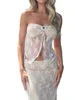 Mxiqqpltky Lace Skirt Sets Women 2 Piece Outfits Strapless Tube Top And Maxi Y2k Going Out Party Club Streetwear