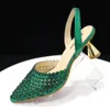 Chan High Heels For Lady Luxury Designer Green Kolor Full Diamond Speczkowane palce ślubne i torby ustawione na imprezę 240423