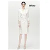 Casual Dresses Satin Triacetate Women's Seven-Point Sleeve Dress White Temperament Elegant Noble Business Light Luxury Silkesy Smooth
