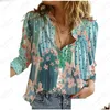 Dames blouses shirts zomers retro bloem 3d bedrukt met lange mouwen shirt casual elegante knop vest gekleurd en getemperd chiffon dro dhg1f