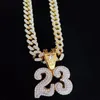 Men Women Hip Hop Number 23 Pendant Necklace With 13mm Crystal Cuban Chain HipHop Iced Out Bling Necklaces Fashion Charm Jewelry 240429