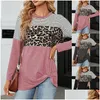 T-shirt pour femmes t-shirts mode Leopard Imprimé léopard couture à manches longues chemises automne et chaleur d'hiver pour femmes drop dhp3r