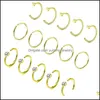 Nasenringe Stollen 15pcs Ring Set Edelstahl Medizinische Titan-Ohrclipschmuck U-förmige Offene Hoop Gold Frauen Männer Körper Piercing d Dhdqu