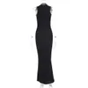 New sexy revealing back tie buckle slim fit sleeveless temperament long shiny silk dress for women F51540