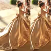 2023 Золотые цветочные девушки платья драгоценностям шейное платье с кружевными аппликациями с луком детские девчонки.