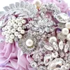 Wedding Flowers Janevini 2024 luksusowe fioletowe kwiaty ślubne druhny Bukiet ręcznie robione jedwabne róże Bling Rhinestone Fleur Mariage