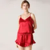 Women's imitation silk V-neck suspender shorts, two-piece pajamas, sexy and fashionable home clothing set F51525