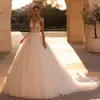 A-Line Wedding Dresses 2024 Sweetheart Cap Sleeve Beading Lace Appliques Court Train Bride Party Dress Illuison Back Vestido De Noiva