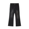 Men's Jeans ReddaChic Line Patchwork Vintage Flare Men Cleanfit Low Waist Splash Ink Distressed Bootcut Pants Y2k Harajuku Streetwear
