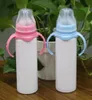 8oz Blank Sublimation Baby Feeding Sippy Bottle Pink Blue Double Wall Vacuum Nipple Handle Unbreakable Water Bottles DHL FY51532810043